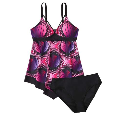 Womens Swimsuits Plus Size Printed Two Piece Tankini Flattering Skirted ...