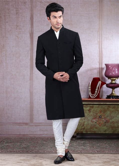 Jet Black Nawabi Sherwani Set – KORANM