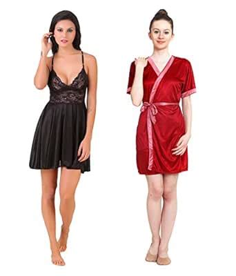 Buy KEOTI Multicolor Babydoll Nighty & Short Robe Set - 2 Pcs. Nighties ...
