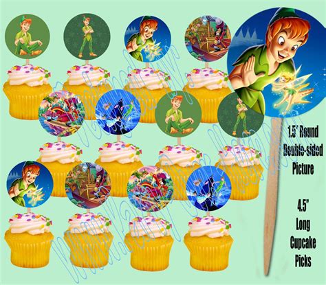 Peter Pan Tinkerbell Captain Hook Neverland Cupcake Picks Cake Toppers ...
