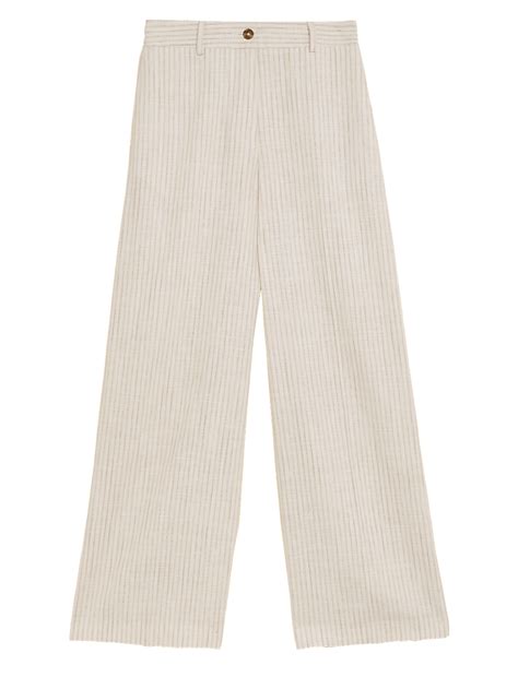 Buy Linen Blend Striped Wide Leg Trousers at Marks & Spencer