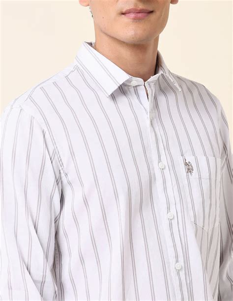 Tailored Fit Khaki Colour Premium Cotton Vertical Stripe Shirt – RS ...