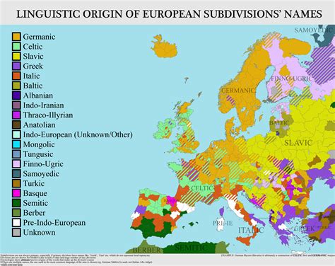 Linguistic Origins of European Subdivisions' Names | Map, European map ...