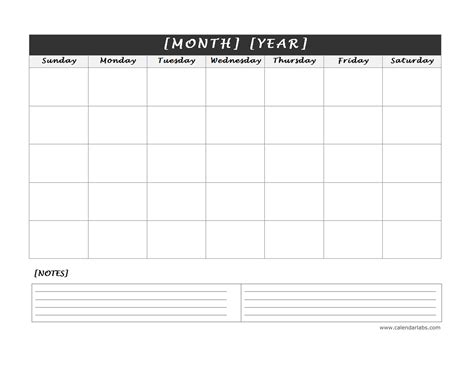 Printable Blank Calendar With Notes