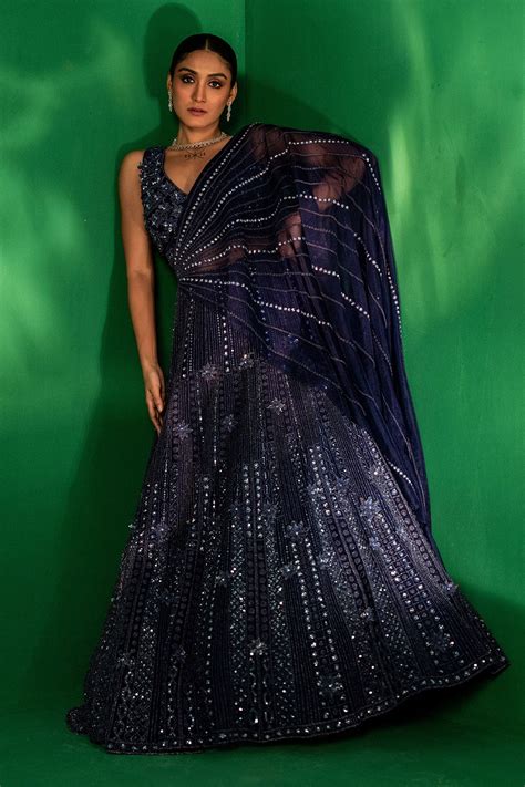 Midnight Sparkle Hand-Embellished Lehenga Set – Gyans