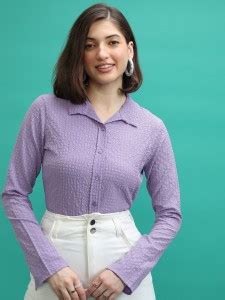 Tokyo Talkies Women Self Design Casual Purple Shirt - Buy Tokyo Talkies ...