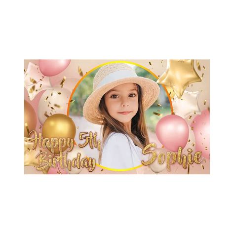 Buy Happy Birthday Backdrop Background Banner Personalised Rose Gold ...
