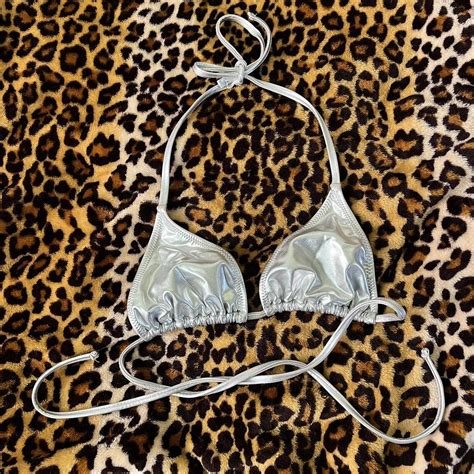 Skims metallic swim triangle top in nickel. silver... - Depop