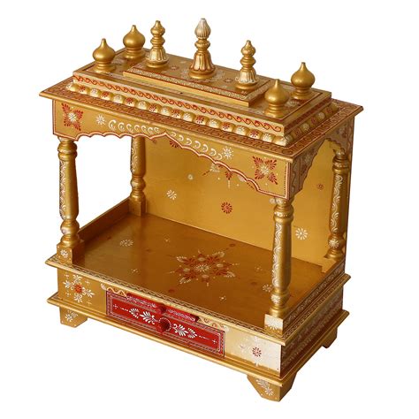 Yellow Mango Wood multicolor Pooja Temple/Mandir with Storage Option ...