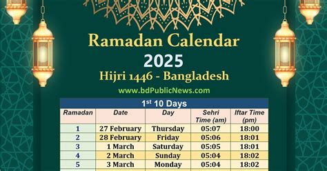 Ramadan Calendar 2025 Bangladesh - Iftar Sehri Time Schedule - BD ...