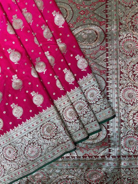 Onion Pink Banaras Katan Silk Saree with Body Butti and Border Design ...