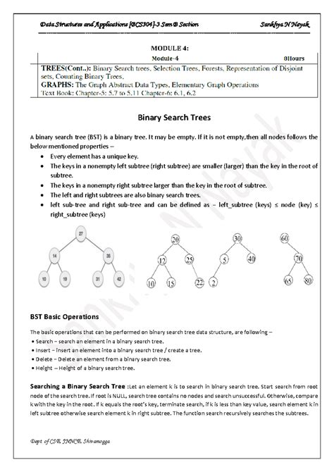 M4 dsa - VTU 22 Scheme - MODULE 4 : Binary Search Trees A binary search ...