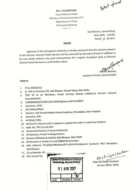 STATUTORY POWERS OF DG POSTS WILL BE EXERCISED BY SECRETARY POSTS