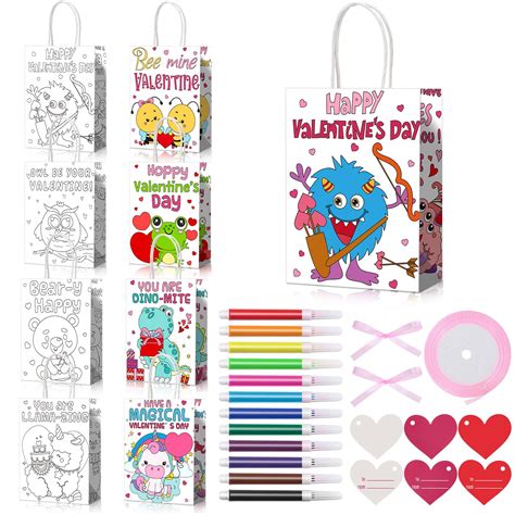 Amazon.com: Pasimy 24 Set Valentine's Day Coloring Bags with Pen Heart ...