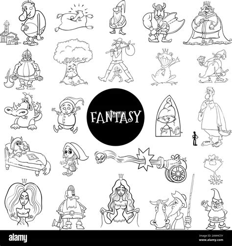 Black and White Cartoon Illustration of Fantasy or Fairy Tale ...