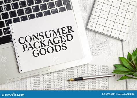 CPG - Consumer Packaged Goods Text and Notepad with Pen, Charts and Calculator Stock Image ...