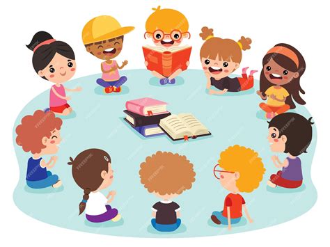 Premium Vector | Kids sitting in circle and reading book