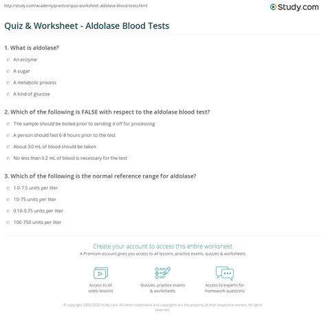 Quiz & Worksheet - Aldolase Blood Tests | Study.com
