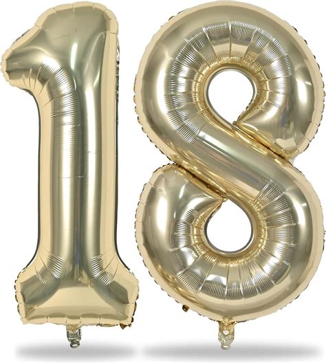 Amazon.com: Light Gold Number 18 Birthday Balloons, 40 Inch Large ...