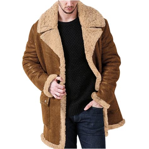 Men's Suede Leather Sherpa Fleece Lined Jacket Winter Thick Warm Zipper ...
