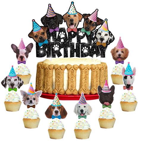 Buy 25pcs Dog Theme Birthday Party Cake Decoration Dog Face Happy ...
