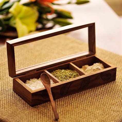 Buy ExclusiveLane Engraved Wooden Spice Box Set for Kitchen Multi ...