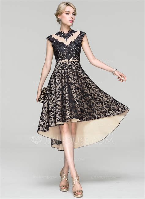 A-Line Scoop Neck Asymmetrical Lace Cocktail Dress (016094379) - JJ's House