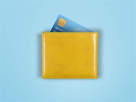A credit card in a stylish modern wallet on blue background. | Premium ...