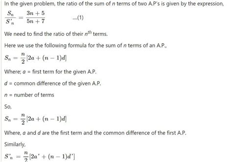 If the sum of n terms of two arithmetic progressions are in the ratio ...