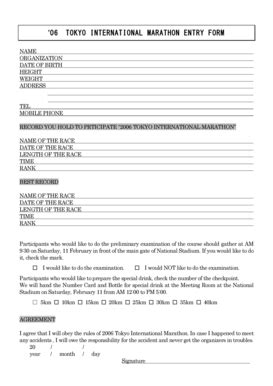 2006 Tokyo International Marathon Entry Form - Blank Fillable Template ...