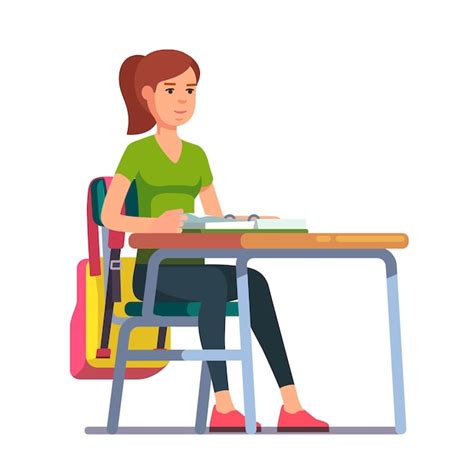 Teen student girl sitting at her school desk | Free Vector