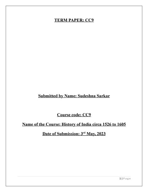 Sher Shah - Summary History - TERM PAPER: CC Submitted by Name ...