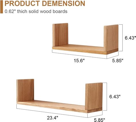 Buy INMAN Oak Floating Bookshelves Natural Wood Wall Shelves 24 inches ...