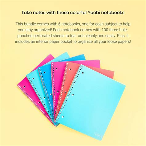 Buy Yoobi Spiral Notebook Set - 6 College Ruled Notebooks, 150 ...