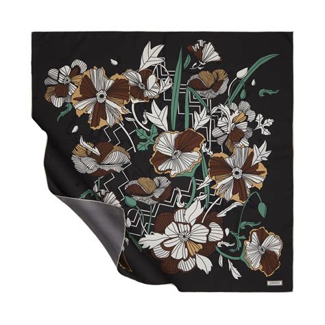 Bitter Coffee Carnival Flowers Twill Silk Scarf Model 01| Ipekevi