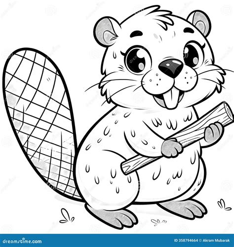 Black-and-white Beaver Drawing With Simple Fur Details And Webbed Feet ...