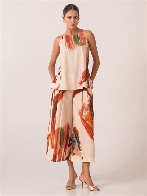 Brown Printed Cotton Poplin Co-ord Set- Set of 2
