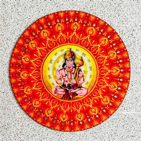 Buy 22 Inch Hand-Painted Dot Mandala Hanuman Theme MDF Wood Wall Plate ...