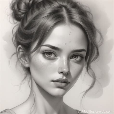 Realistic Pencil Sketch of a Woman with Serene Expression | Stable ...