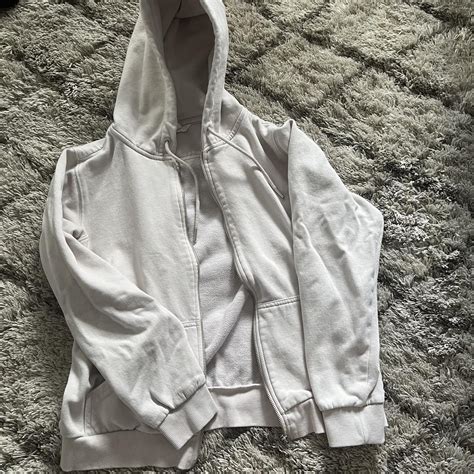 H&M womens zip up hoodie pale pink size s price is... - Depop