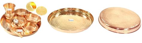 Buy Prisha India Craft Pure Copper Dinner Thali Set of Plate, Bowl ...