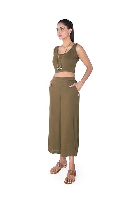 Buy Brown Co-ord sets with crop top, pant and shrug online at Zlaata