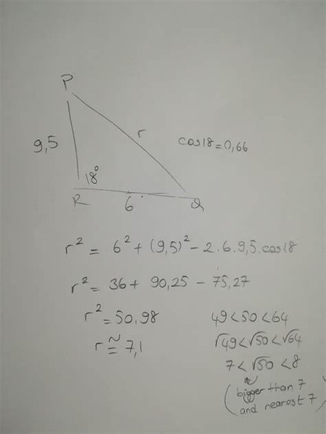 If ∠R measures 18°, q equals 9.5, and p equals 6.0, then which length can be found using the Law ...