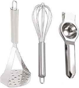 SRYFIT Combo Set of Potato Pav Bhaji Masher, Egg Beater Whisk & Lemon ...