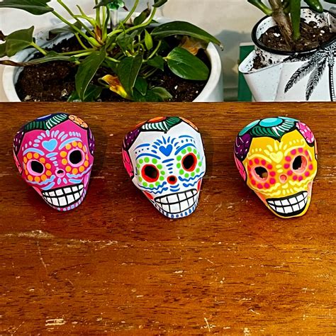Miniature Hand-Painted Ceramic Sugar Skulls, Four Count, Assorted ...
