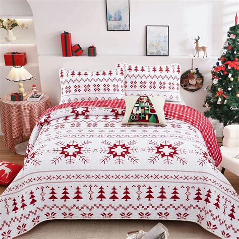 WONGS BEDDING Christmas Quilt Set Queen(90"x96") Snowflake and ...
