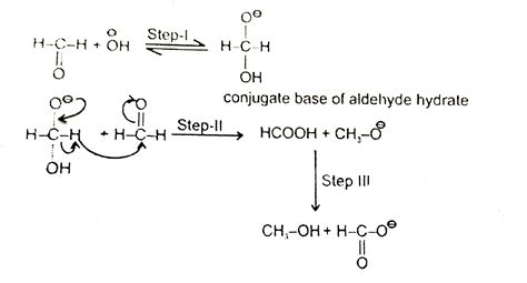 The conversion of aldehyde having no alpha hydrogen to a mixture to a mixture of carboxylic acid ...