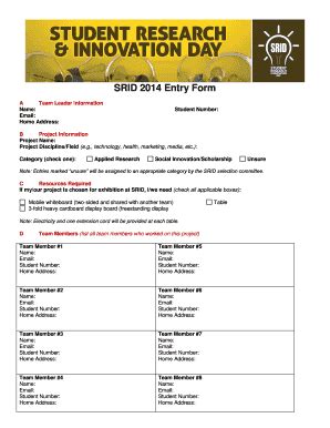 Fillable Online SRID 2014 Entry Form Fax Email Print - pdfFiller