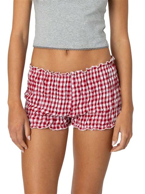 Women Plaid Shorts, Elastic Waist Casual Shorts Summer Streetwear For ...
