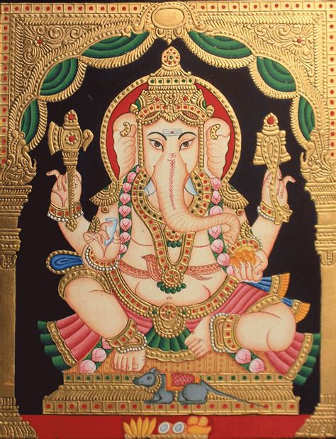 Lord Ganesha With Mushak (Mouse) Painting In Mysore Tanjore